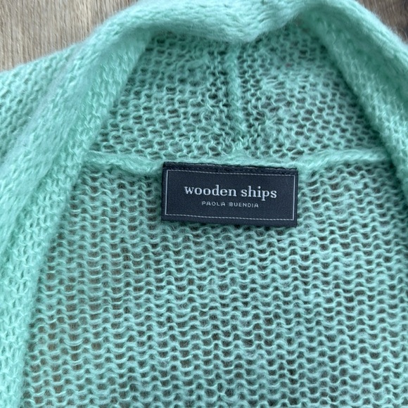 Wooden Ships Sea Foam Blue Green Open Wool Blend Crocheted Cardigan Small/Medium - Picture 4 of 7